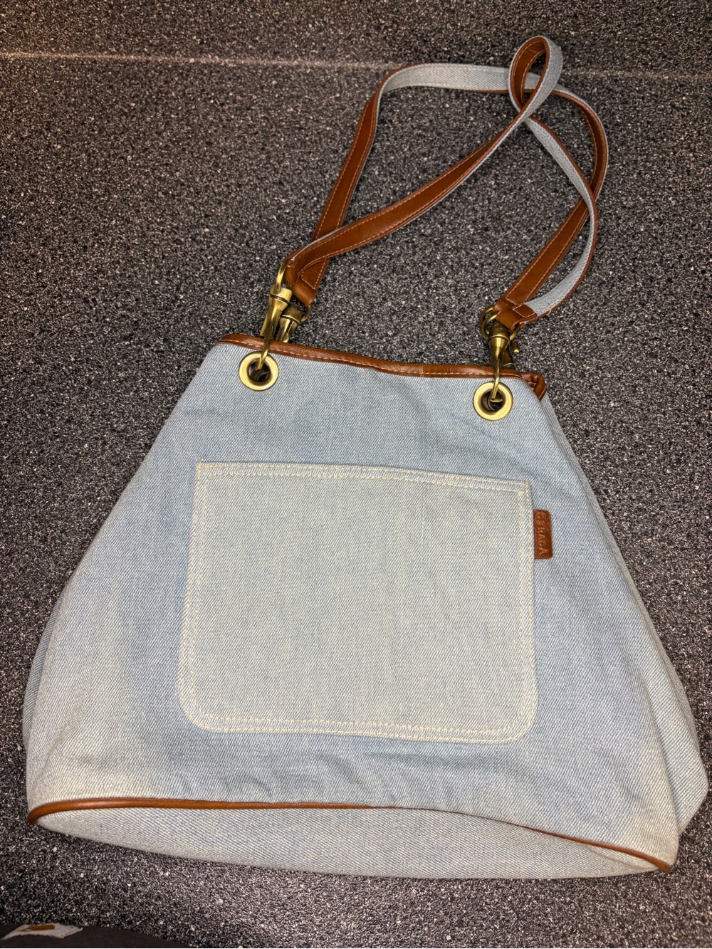 Strada Light Blue Canvas Shoulder Bag with Brown Trim